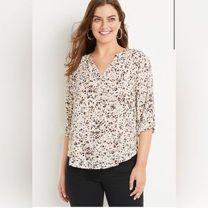Atwood Dot Print 3/4 Sleeve Popover Blouse - Size Large